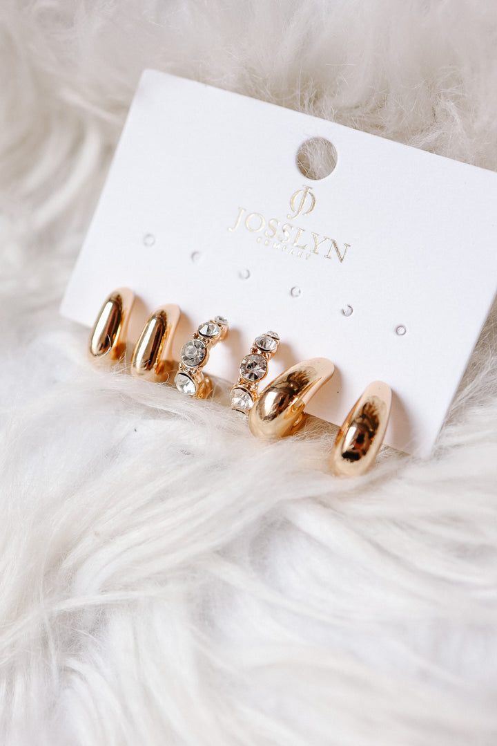 Rhinestone Geo Puffy Hoop Trio