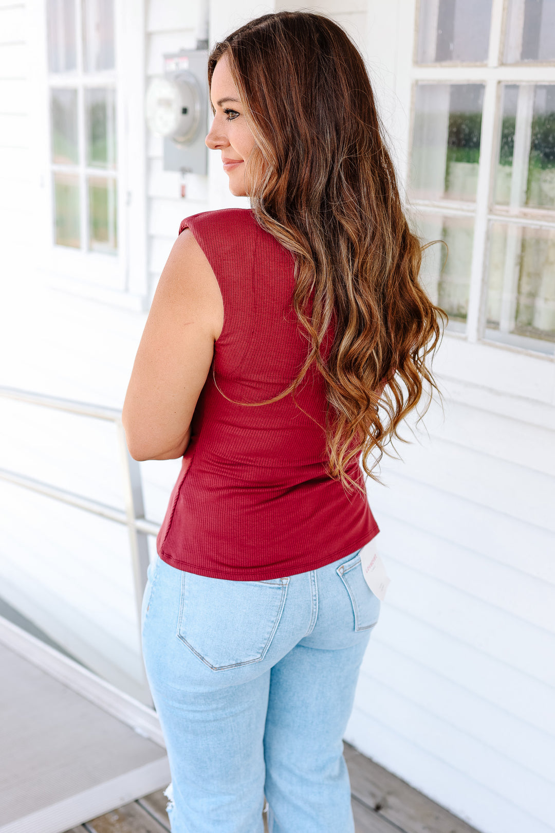 Lucy Ribbed Asymmetrical Top - Merlot