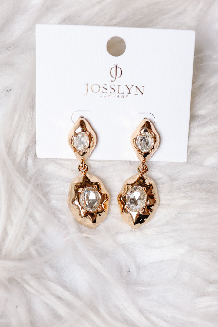 Hammered Gold & Crystal Drop Earrings