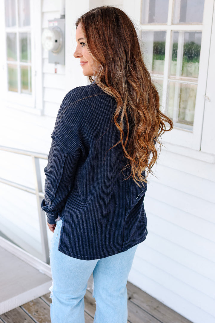 Erin Washed Thermal Top - Navy