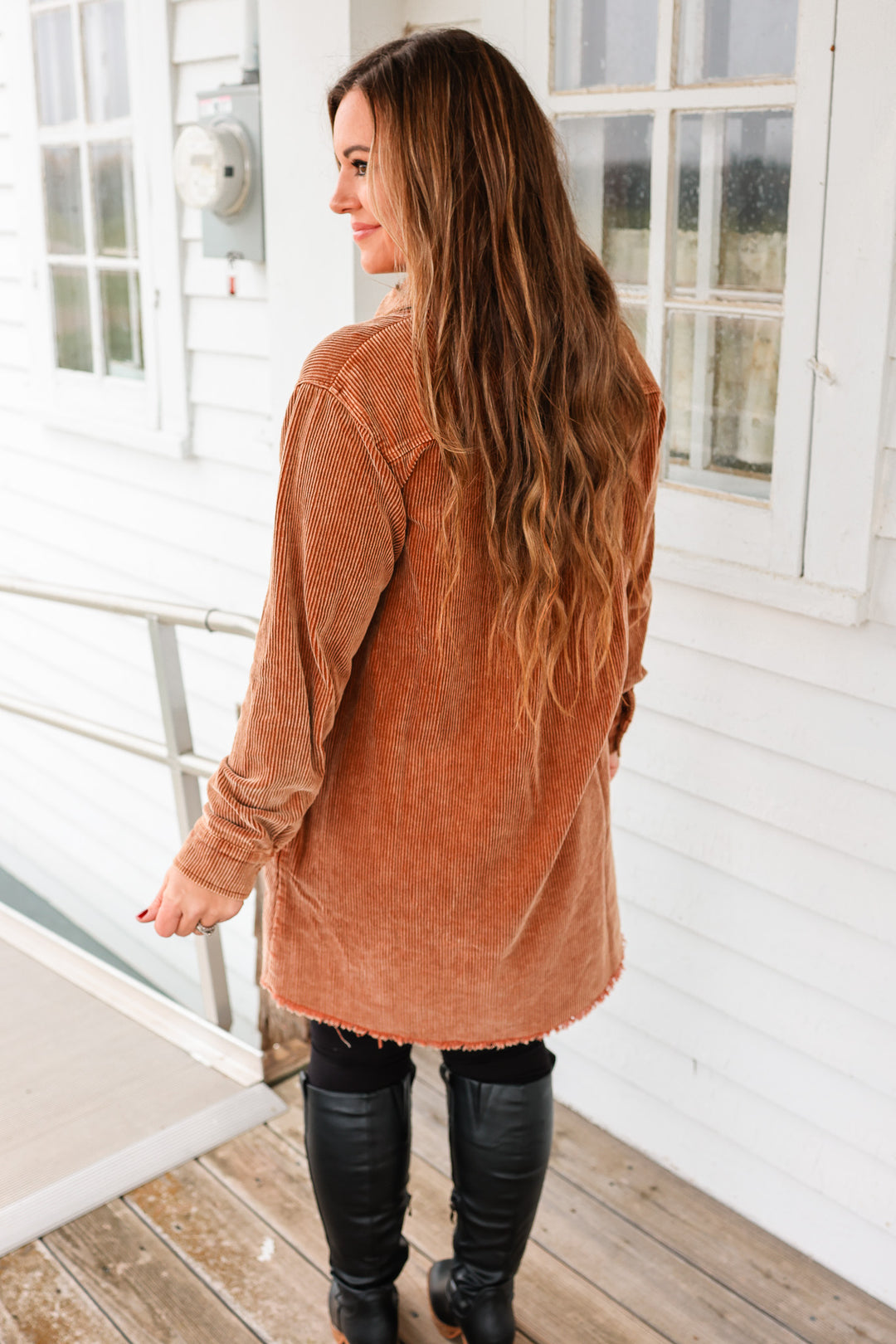 Reese Rustic Washed Corduroy Shirt Dress - Camel