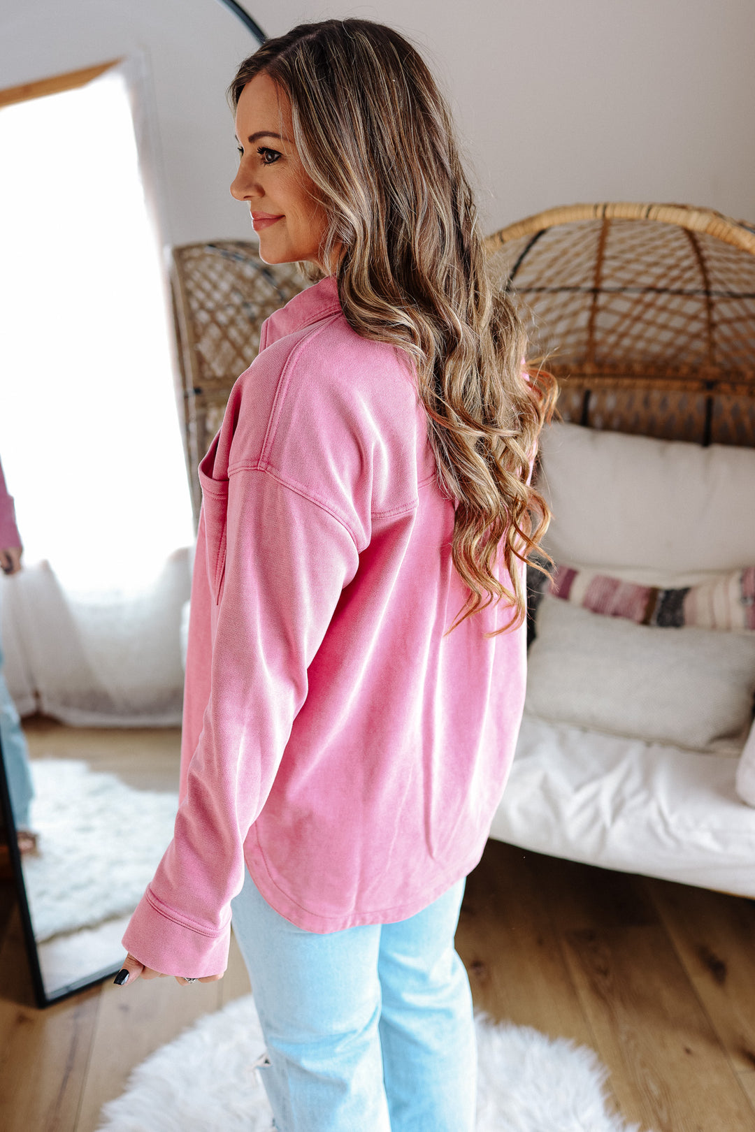 Darcy Button Down Knit Shacket - Pink