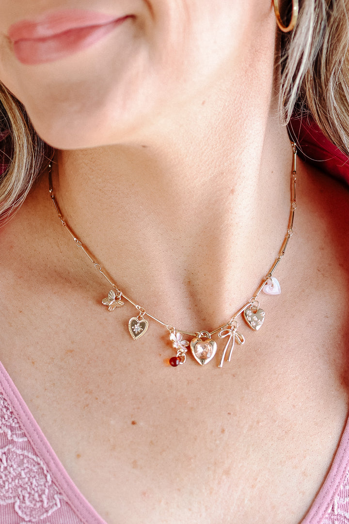 Hearts Flower Bow Butterfly Charm Necklace
