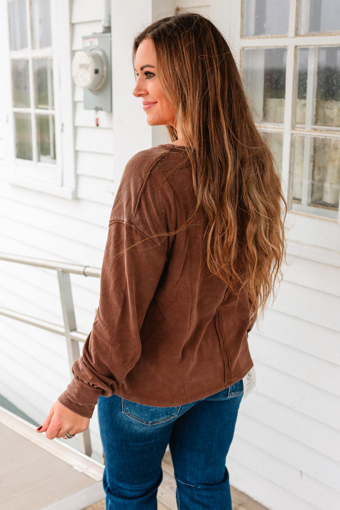 Marlowe Long Sleeve Pocket Top - Brown