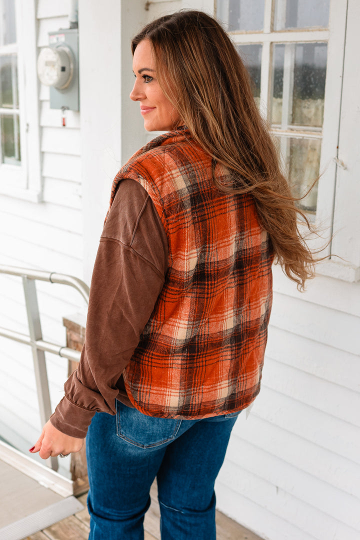 Fallon Plaid Quilted Vest - Rust