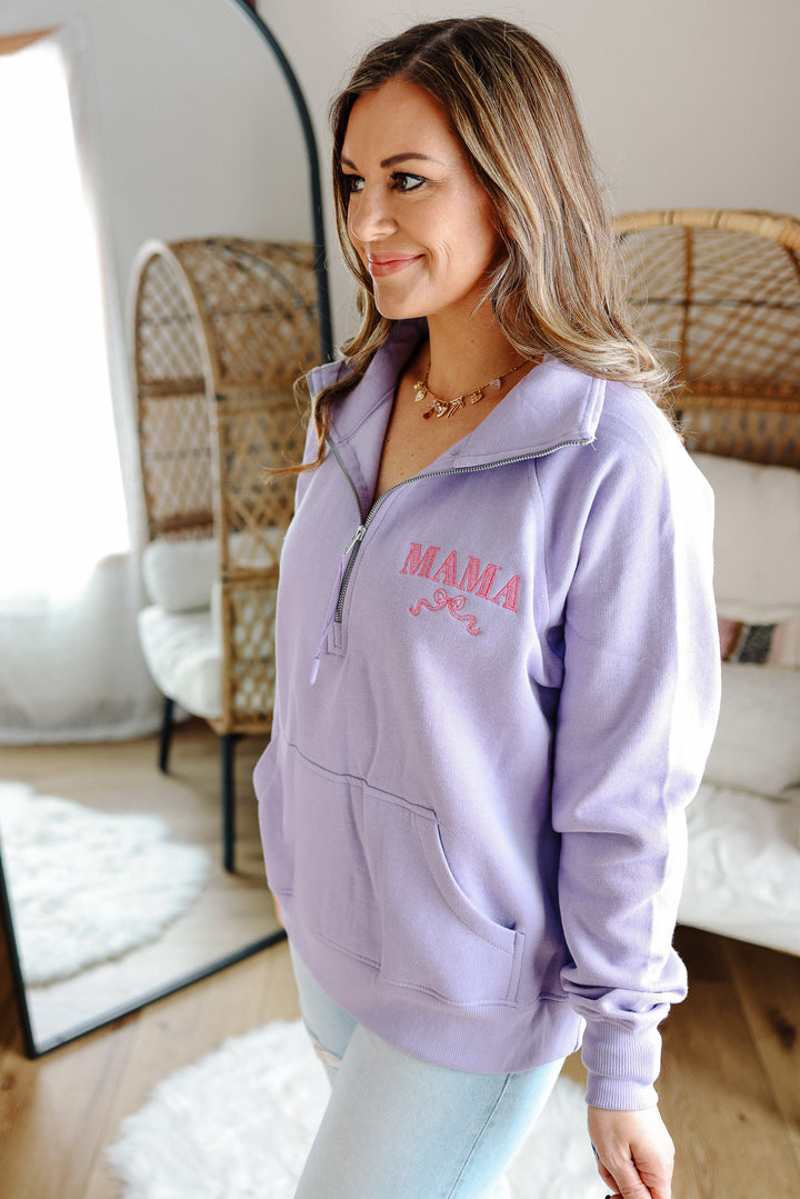 MAMA Ribbon Embroidered Half Zip - Orchid