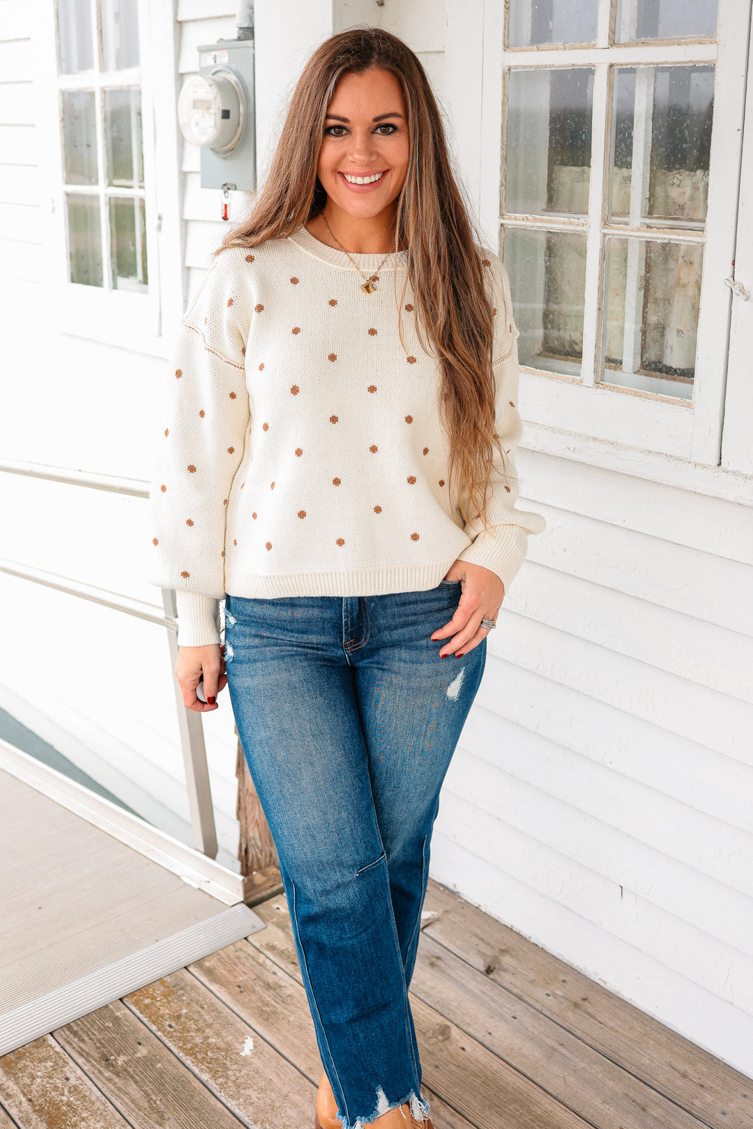 Delaney Polka Dot Sweater - Cream/Carmel