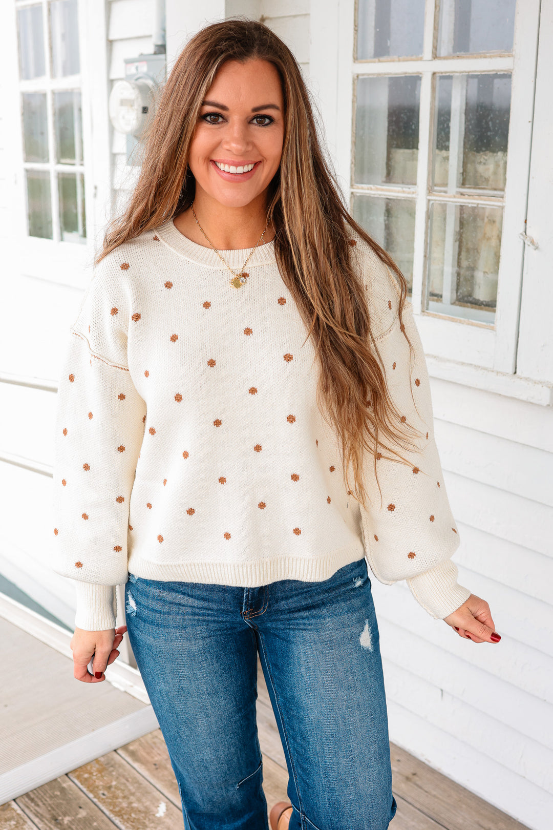 Delaney Polka Dot Sweater - Cream/Carmel