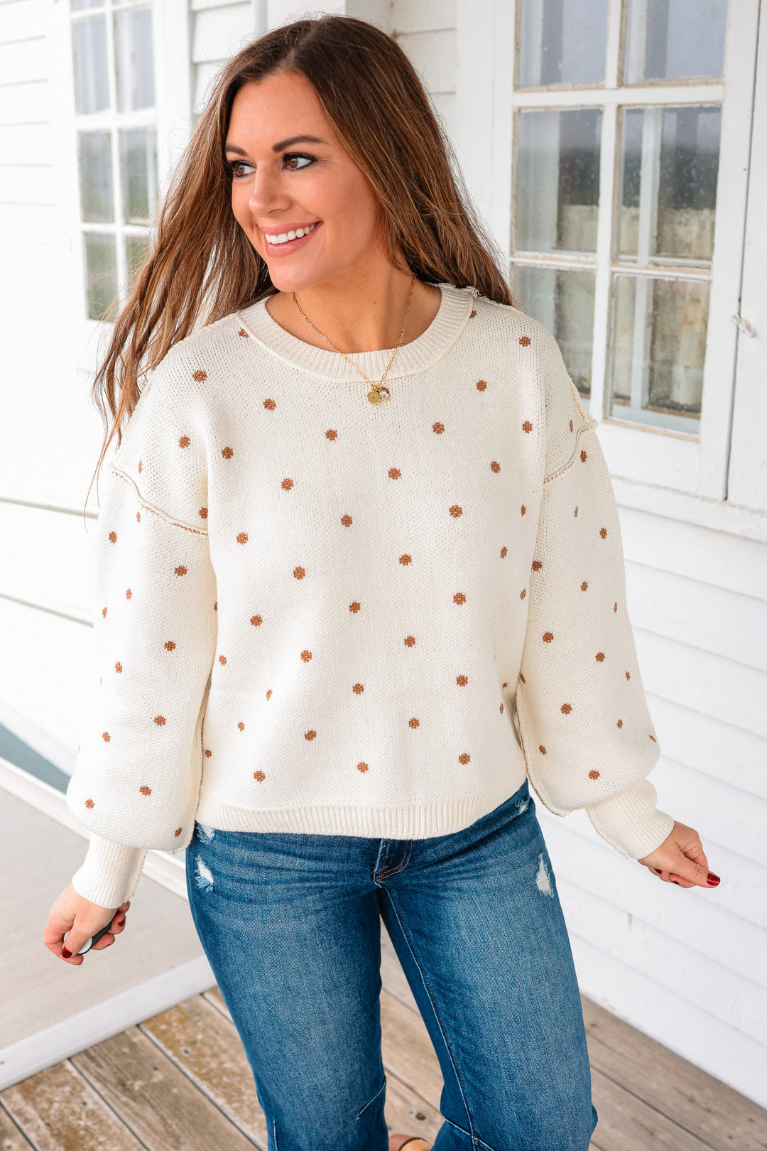 Delaney Polka Dot Sweater - Cream/Carmel