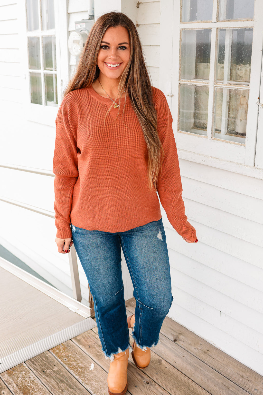 Kylee Mini Waffle Sweater - Rust