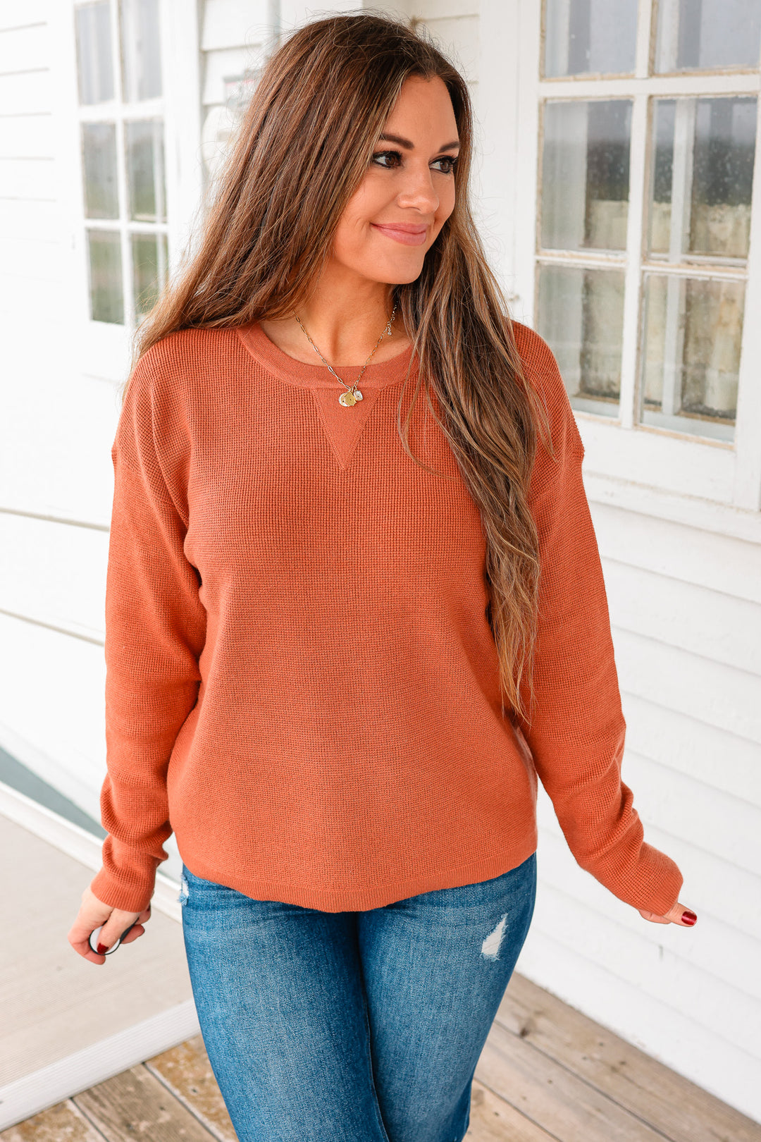 Kylee Mini Waffle Sweater - Rust