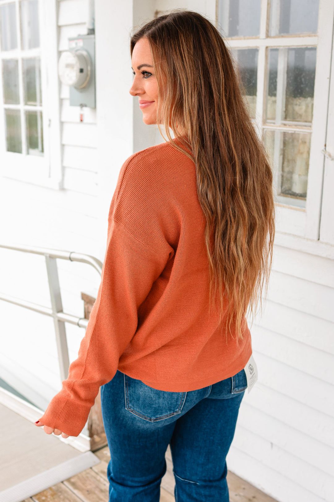 Kylee Mini Waffle Sweater - Rust