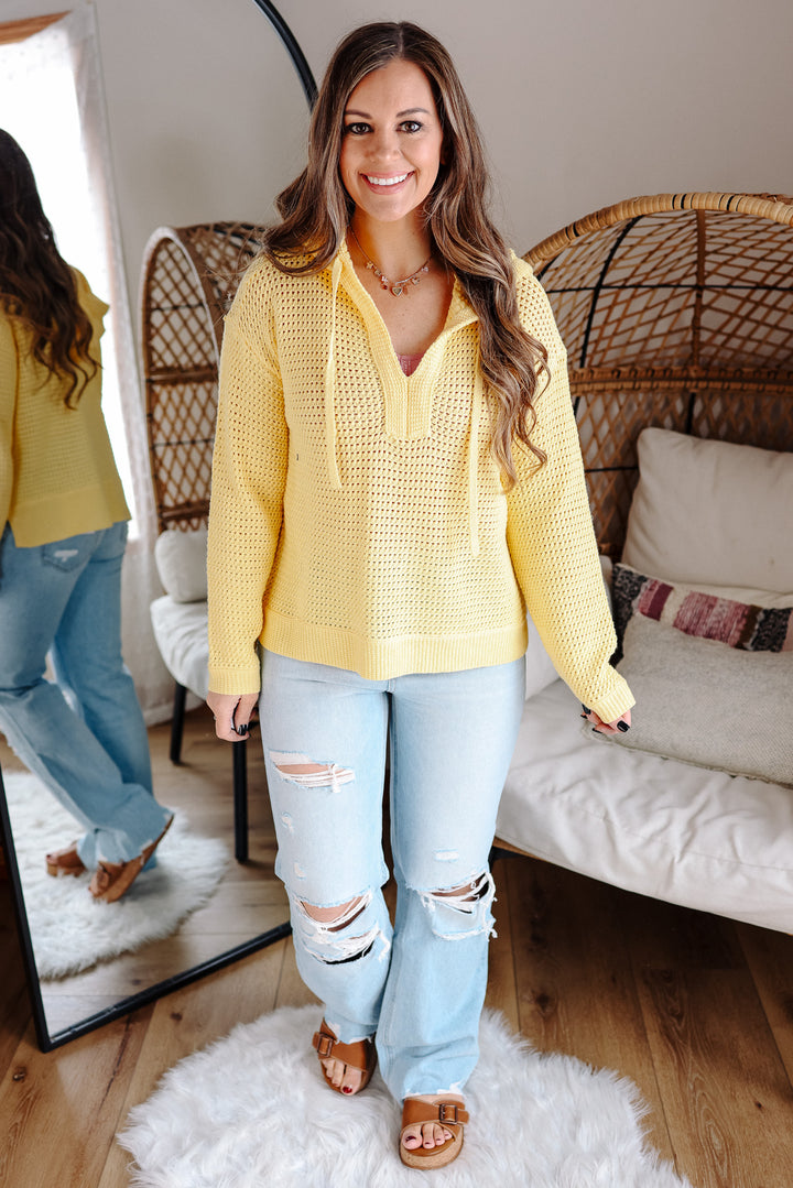 Aria V-Neck Knit Hoodie Sweater - Butter