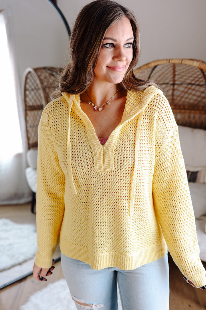 Aria V-Neck Knit Hoodie Sweater - Butter