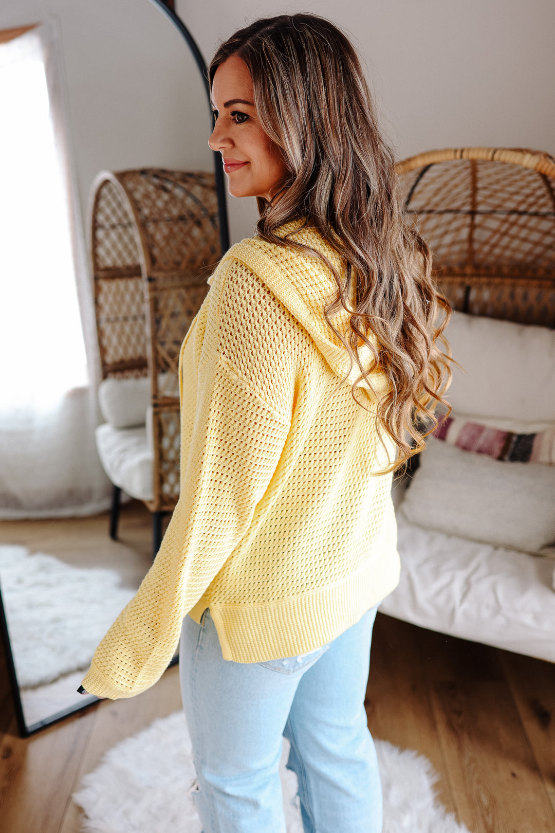 Aria V-Neck Knit Hoodie Sweater - Butter