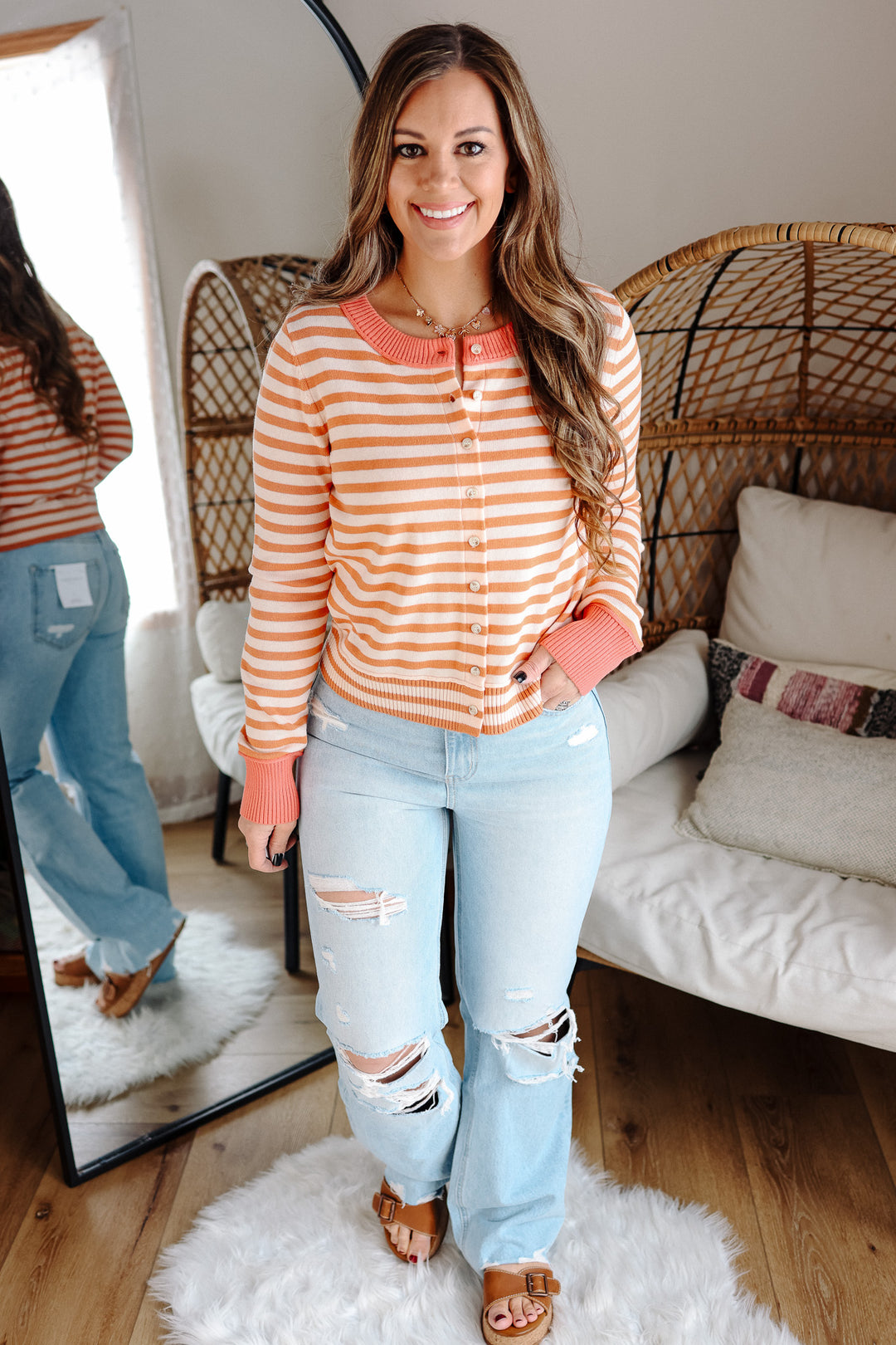 Lexus Colorblock Stripe Cardigan - Peach