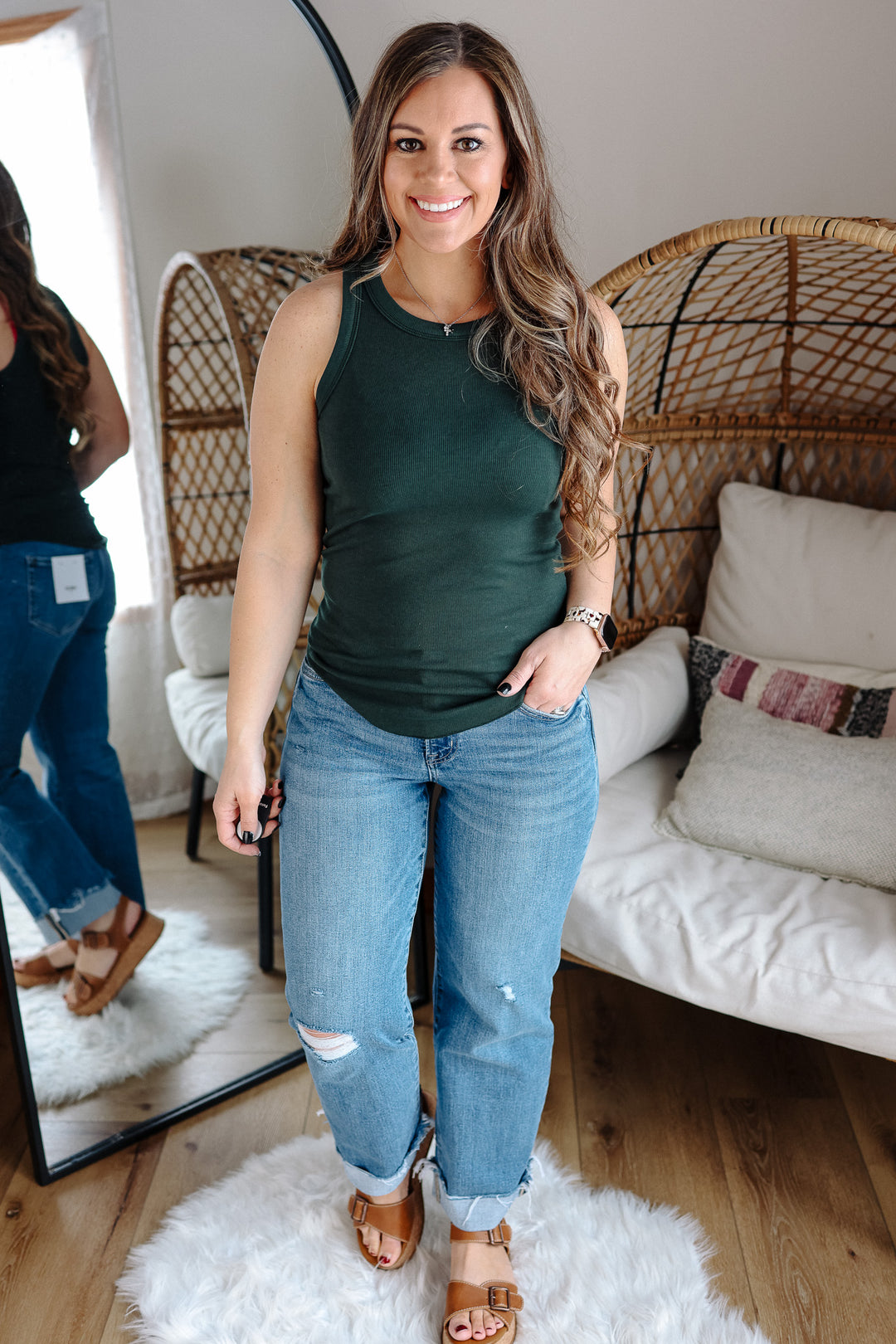 Maeve Ribbed Knit Tank - Hunter Green