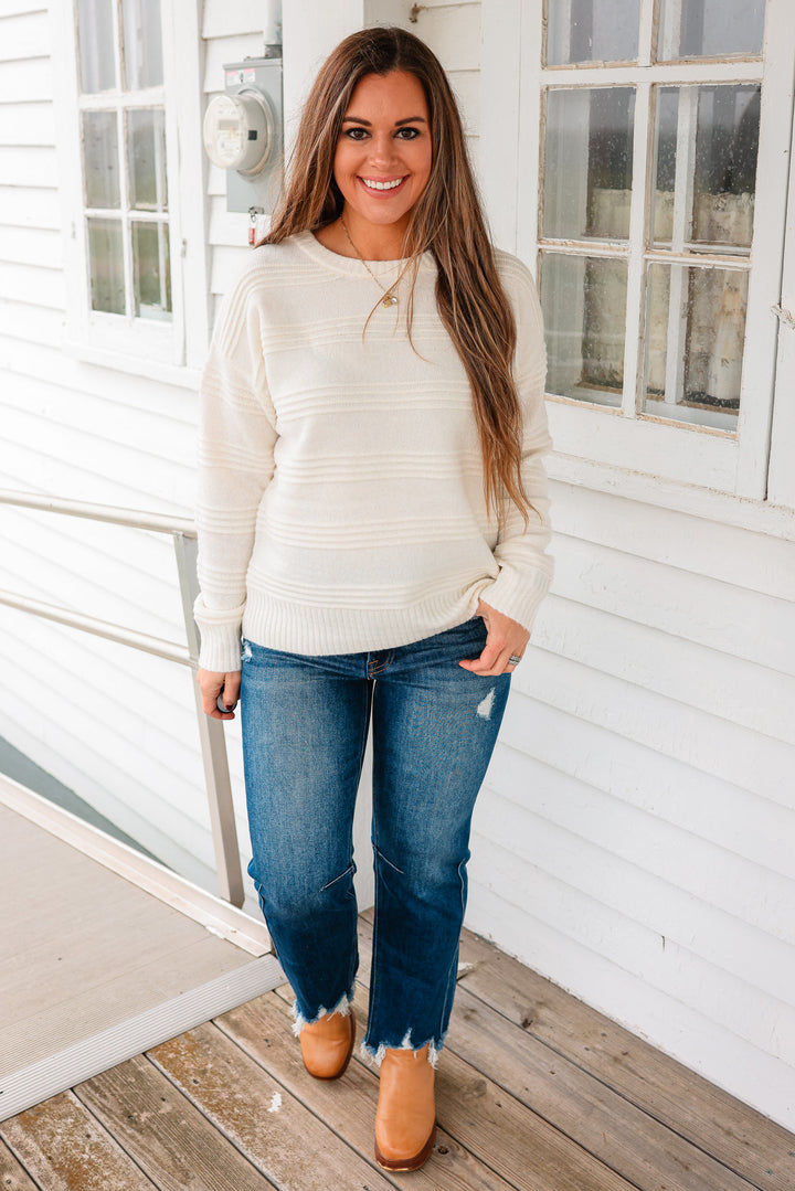 Maggie Pintuck Stripe Fuzzy Sweater - Ivory