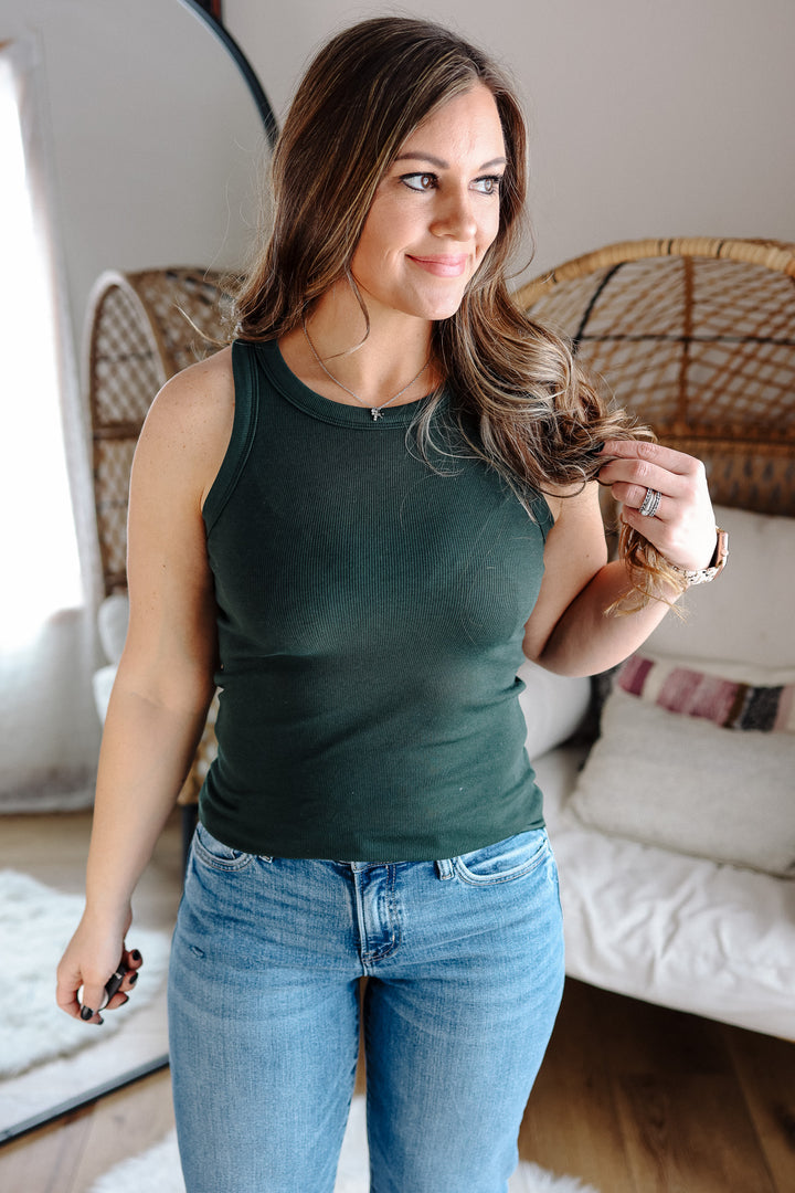Maeve Ribbed Knit Tank - Hunter Green