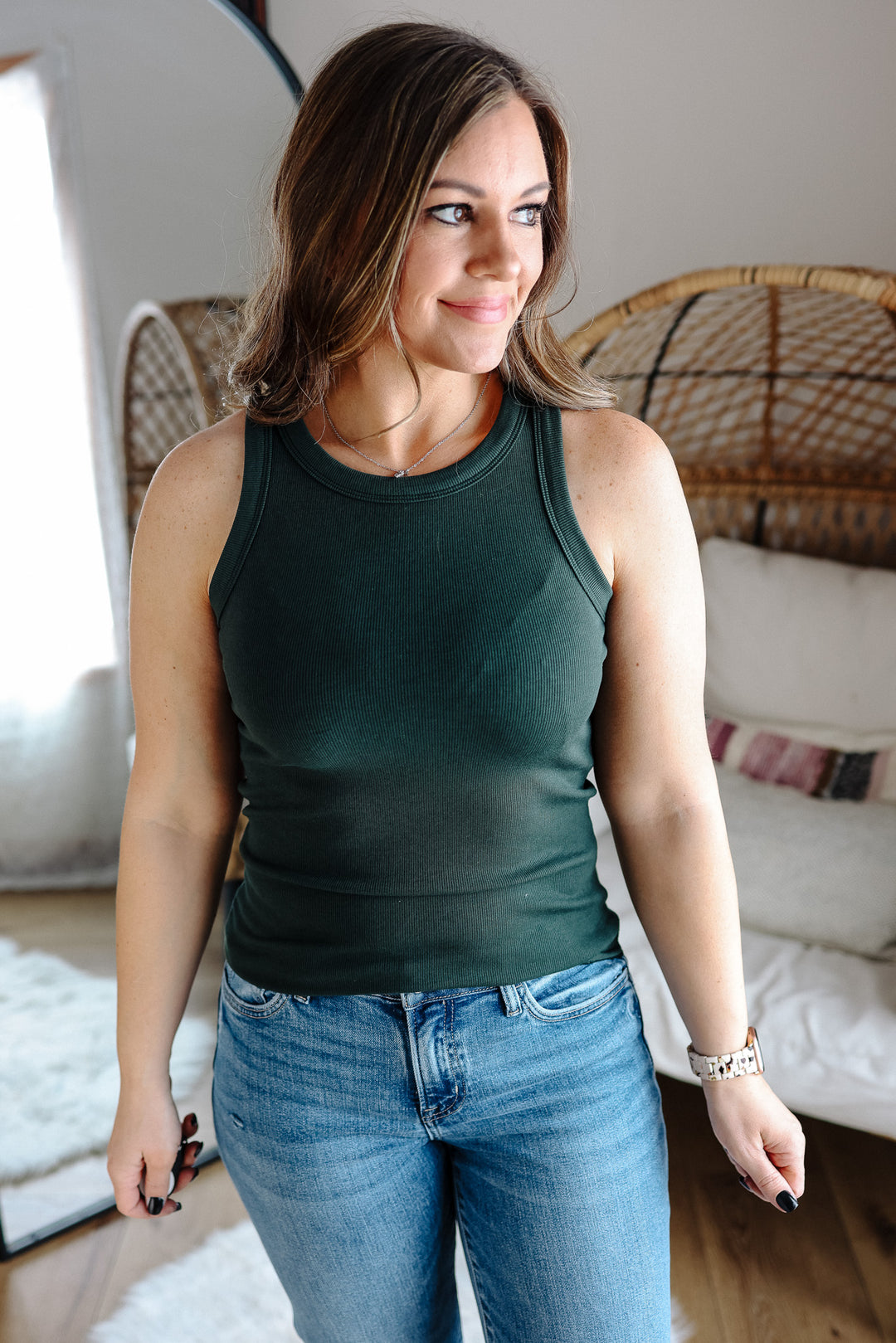 Maeve Ribbed Knit Tank - Hunter Green