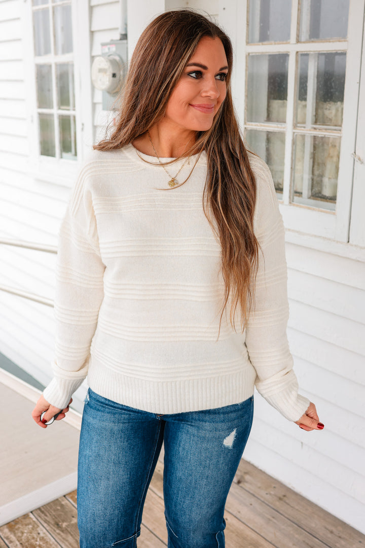 Maggie Pintuck Stripe Fuzzy Sweater - Ivory