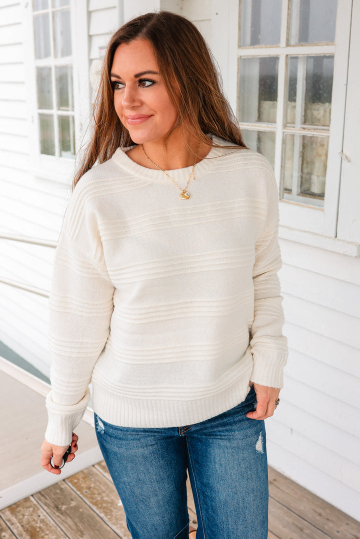 Maggie Pintuck Stripe Fuzzy Sweater - Ivory