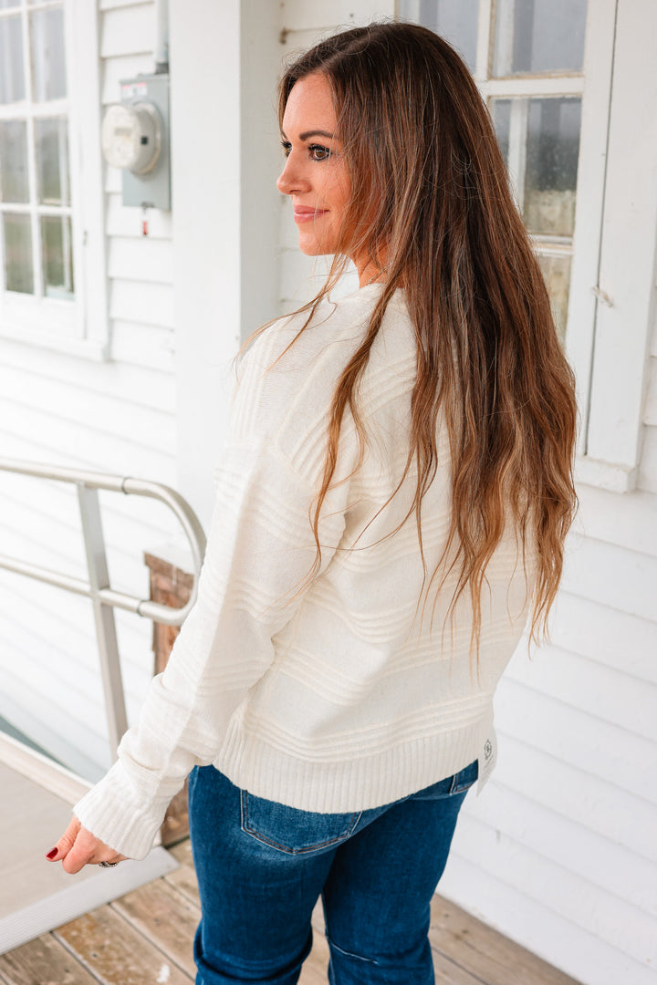 Maggie Pintuck Stripe Fuzzy Sweater - Ivory