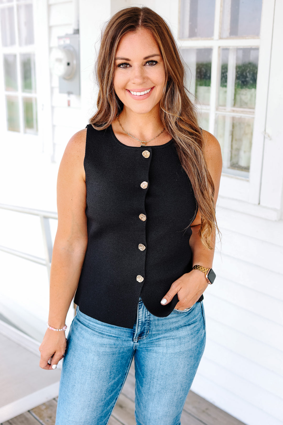 Kaylee Sleeveless Longline Sweater Vest – Aiden Oak