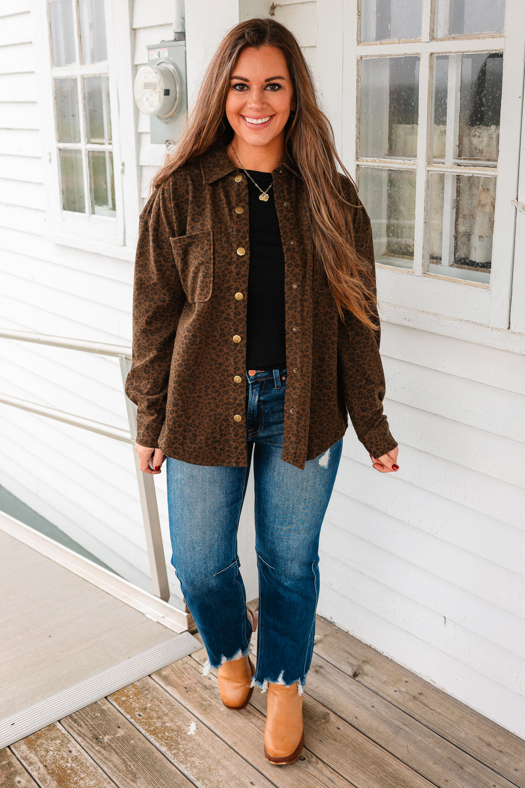 Baylor Leopard Button Down Shacket - Tobacco Brown