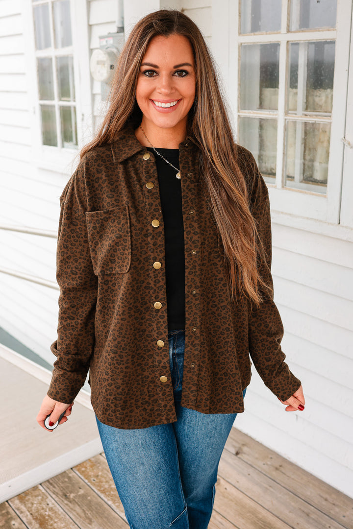 Baylor Leopard Button Down Shacket - Tobacco Brown