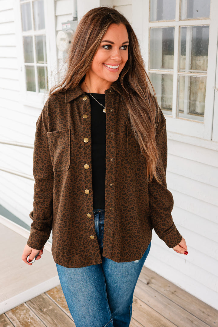 Baylor Leopard Button Down Shacket - Tobacco Brown