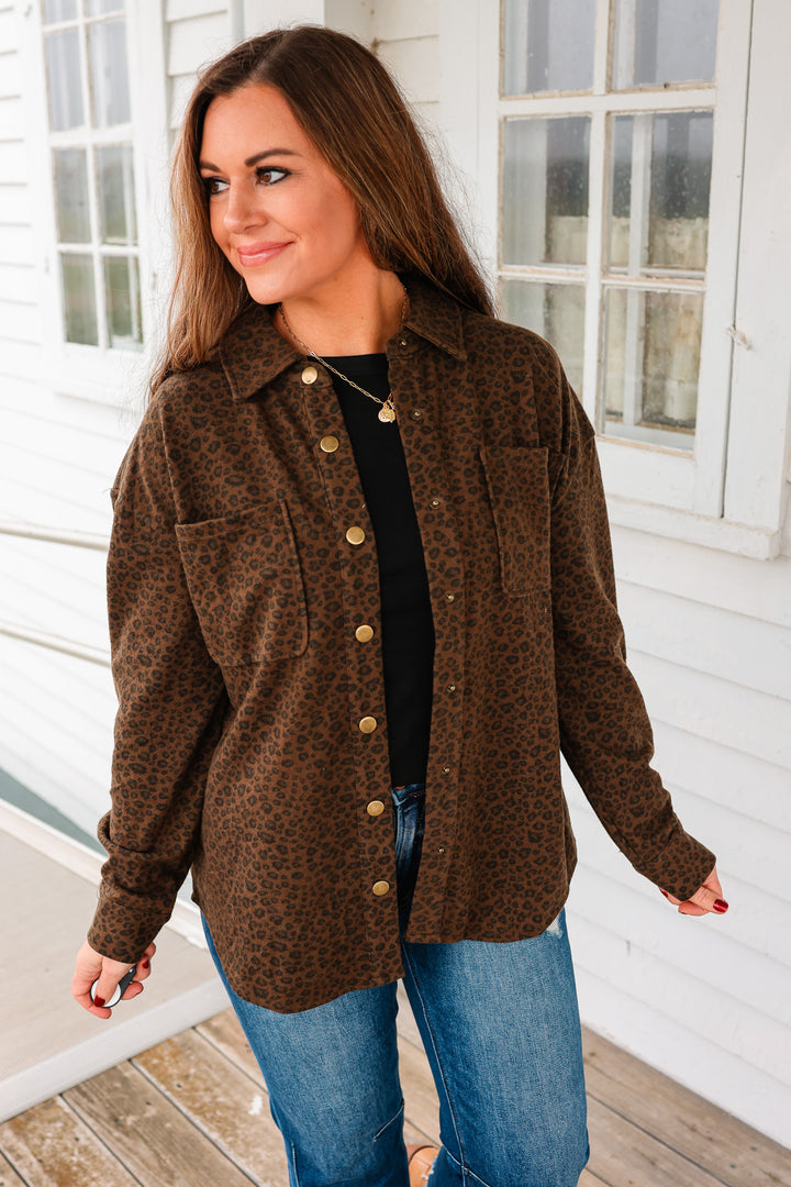 Baylor Leopard Button Down Shacket - Tobacco Brown