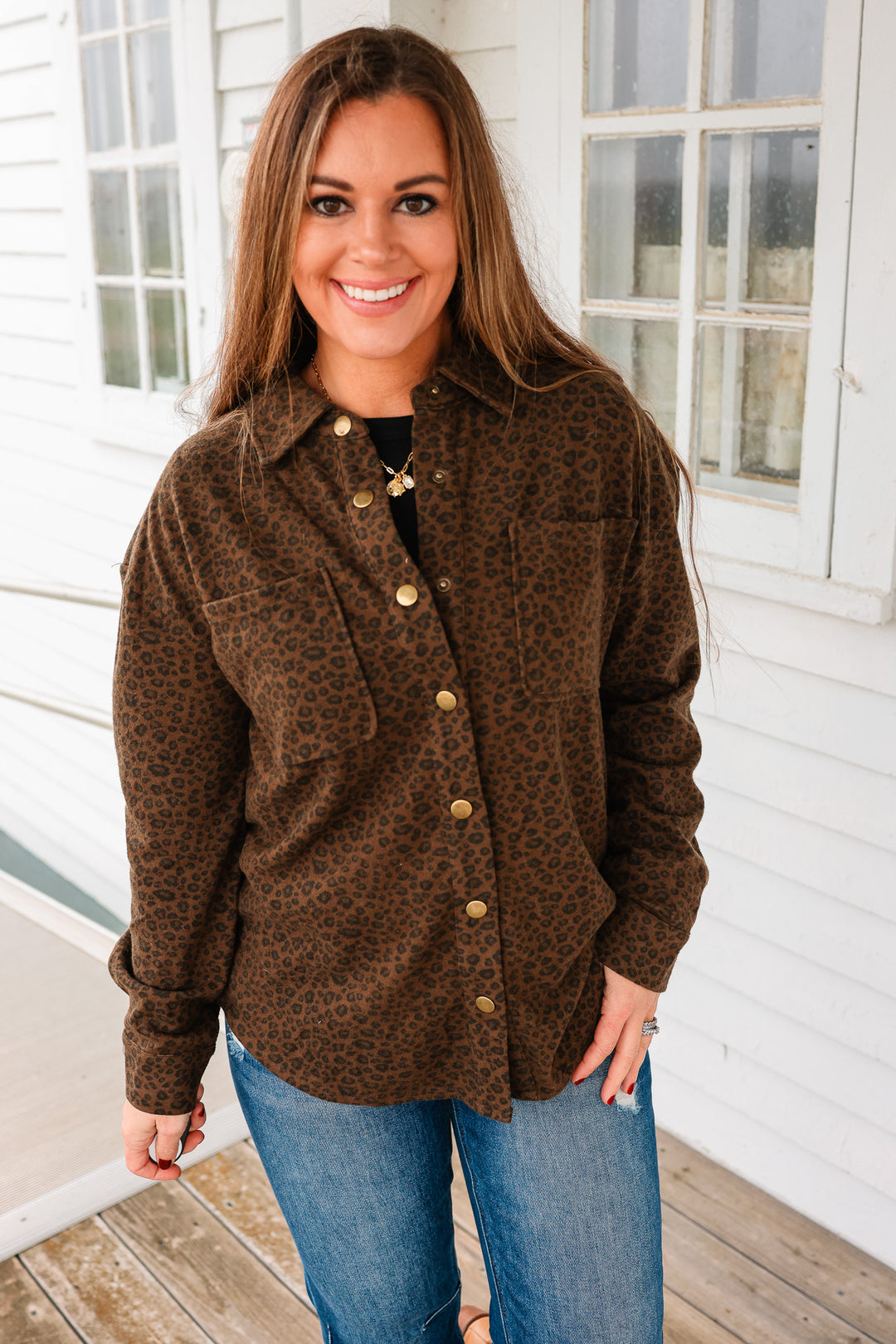 Baylor Leopard Button Down Shacket - Tobacco Brown