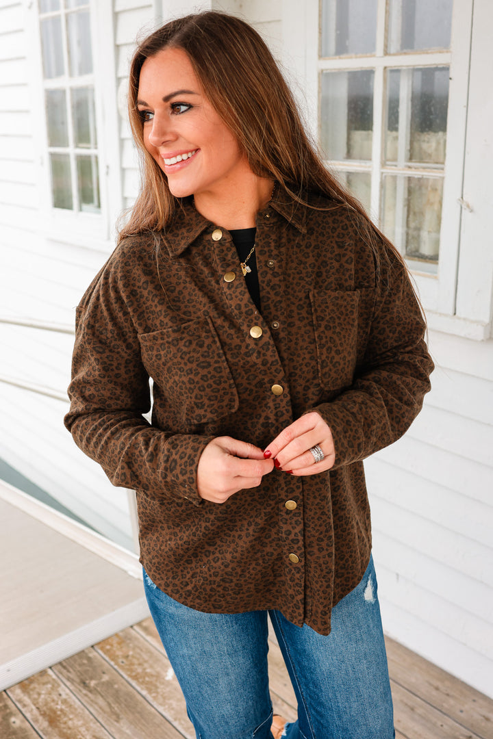 Baylor Leopard Button Down Shacket - Tobacco Brown
