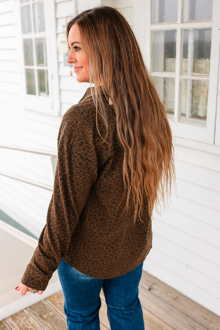 Baylor Leopard Button Down Shacket - Tobacco Brown