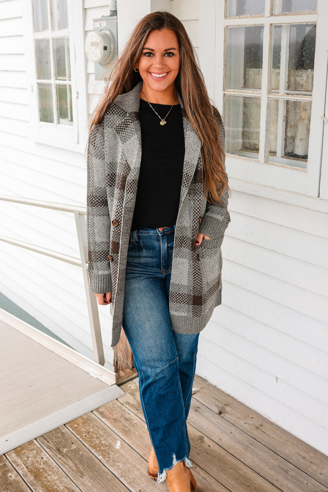 Robyn Checkered Cardigan - Charcoal