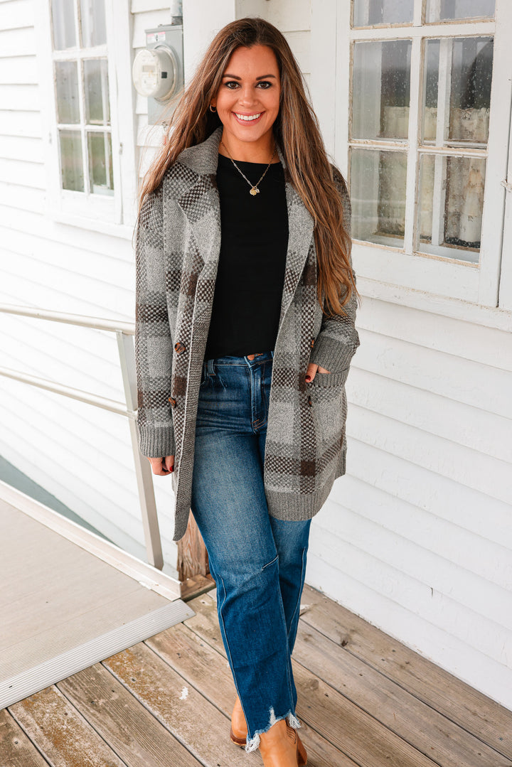 Robyn Checkered Cardigan - Charcoal