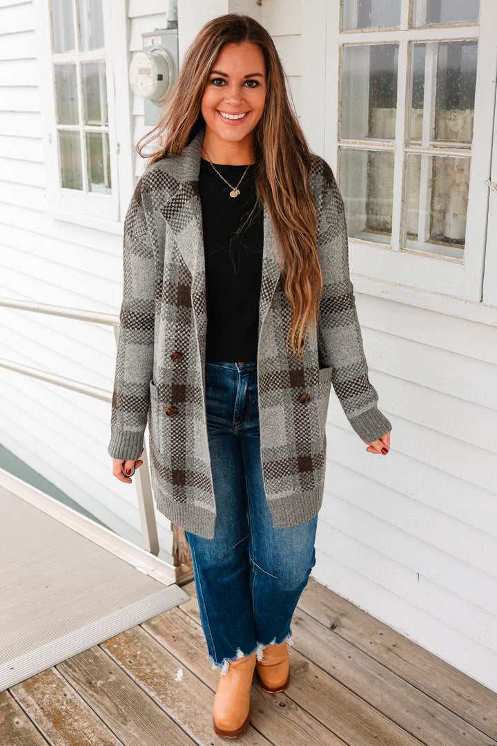 Robyn Checkered Cardigan - Charcoal