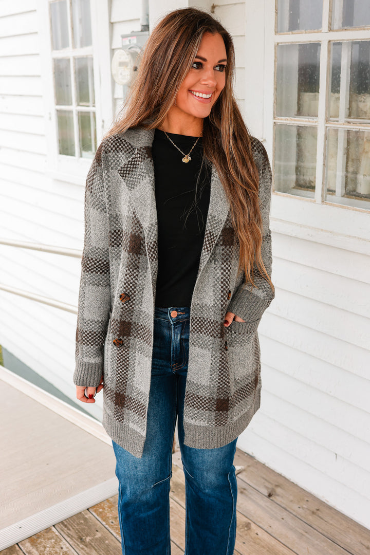 Robyn Checkered Cardigan - Charcoal