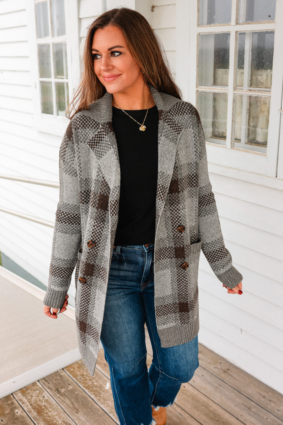 Robyn Checkered Cardigan - Charcoal