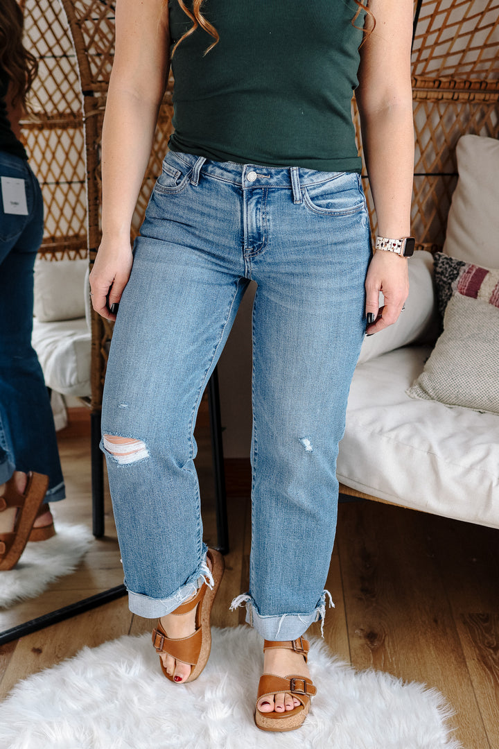 VERVET: Rowe Mid Rise Cuffed Slim Wide Jeans