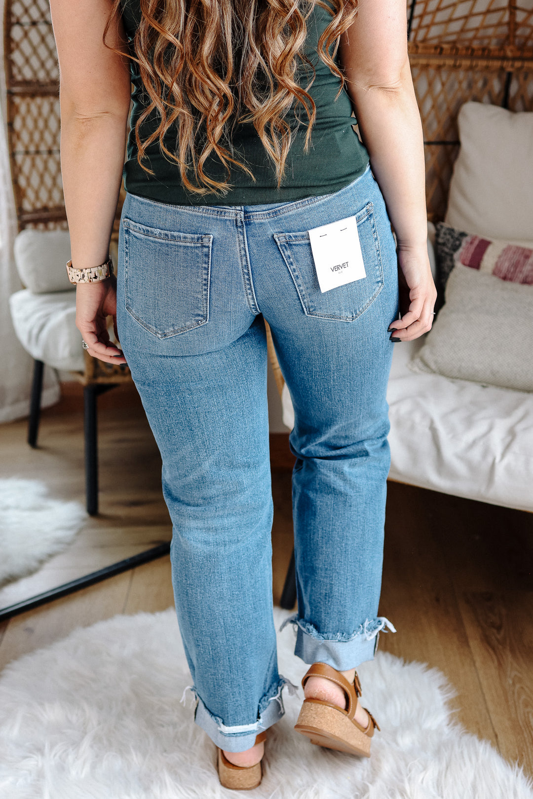 VERVET: Rowe Mid Rise Cuffed Slim Wide Jeans