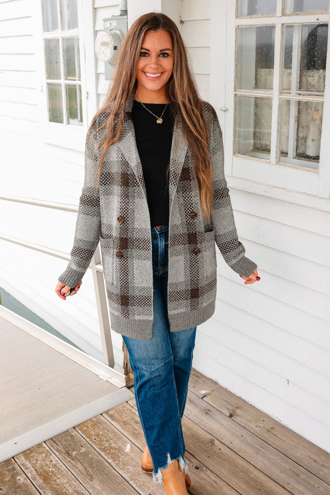 Robyn Checkered Cardigan - Charcoal