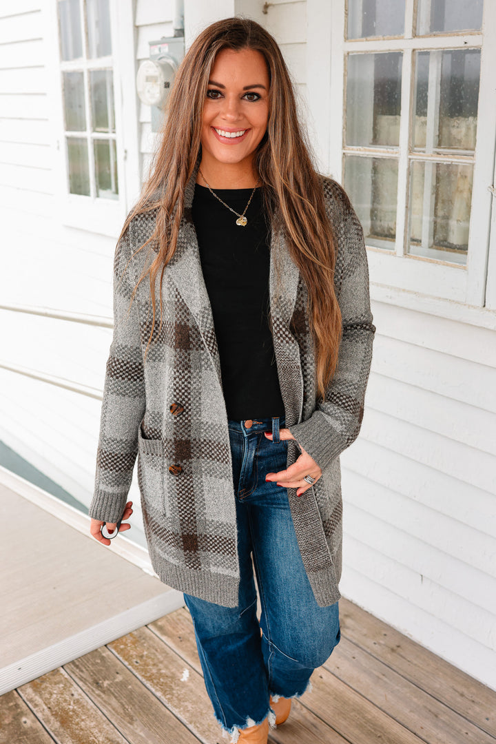 Robyn Checkered Cardigan - Charcoal