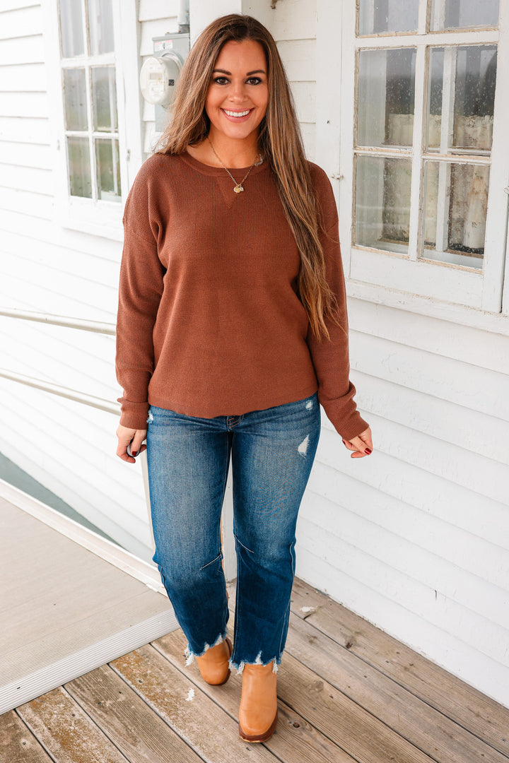Kylee Mini Waffle Sweater - Dark Copper