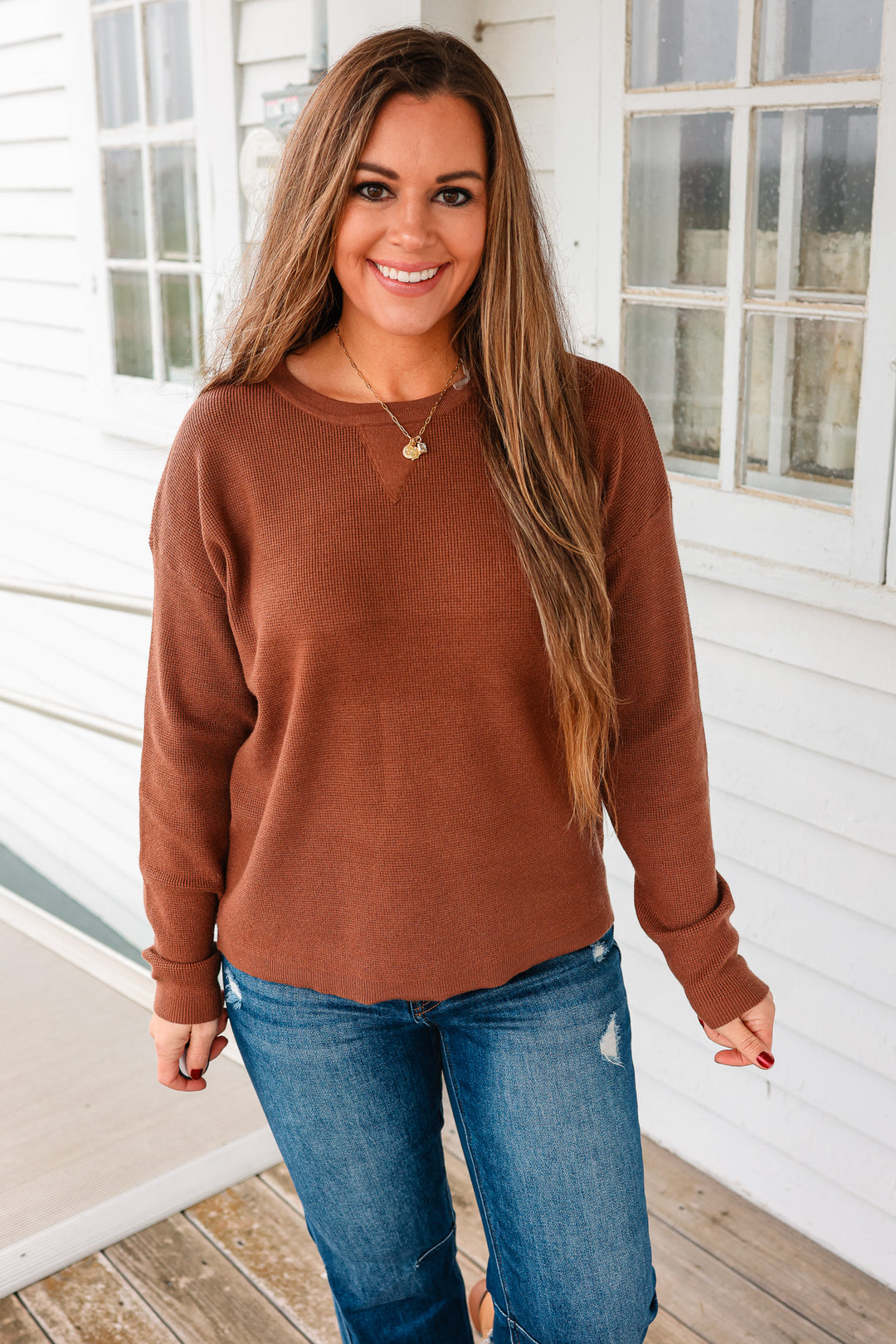 Kylee Mini Waffle Sweater - Dark Copper