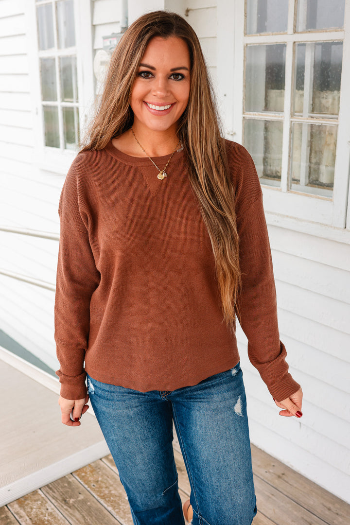 Kylee Mini Waffle Sweater - Dark Copper