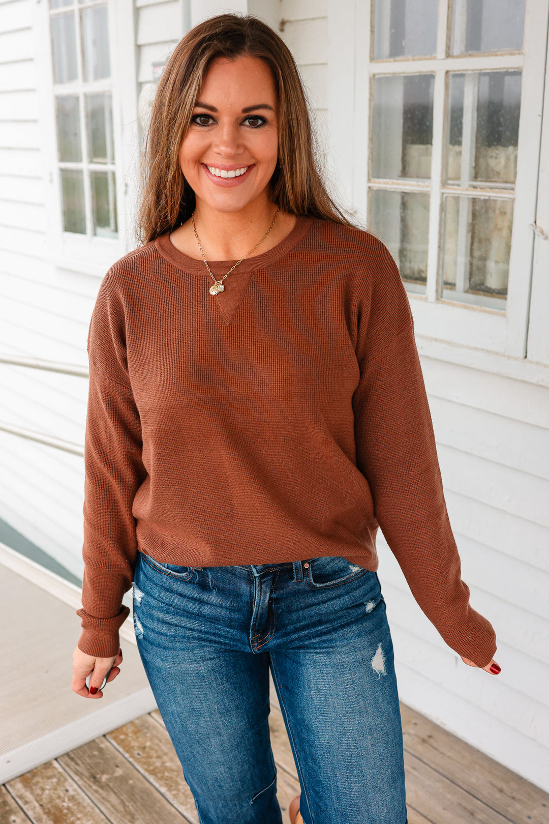 Kylee Mini Waffle Sweater - Dark Copper