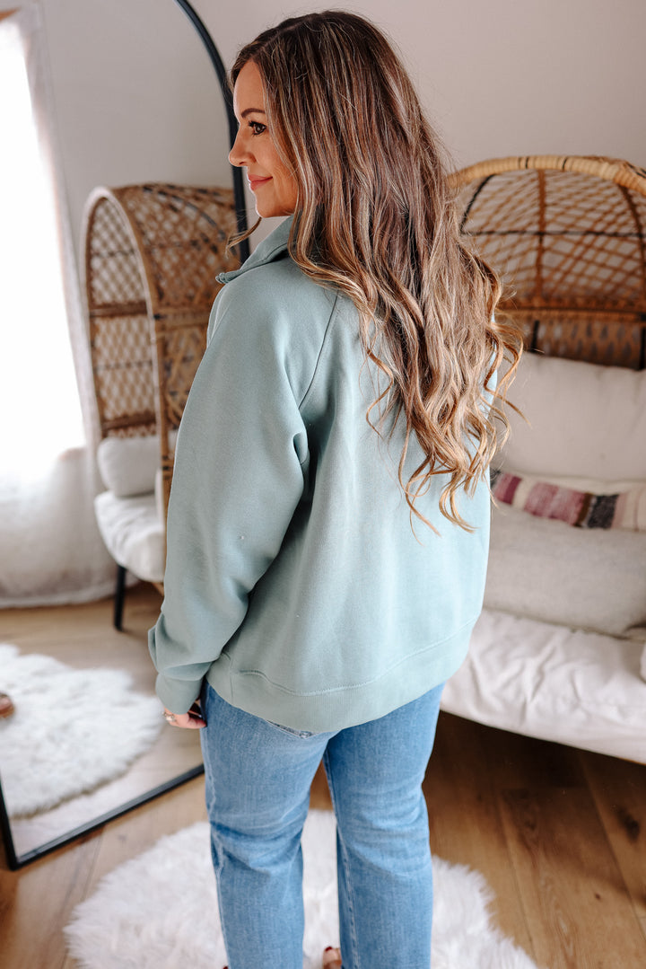 The Homebody Club Embroidered Half Zip - Sea Sage