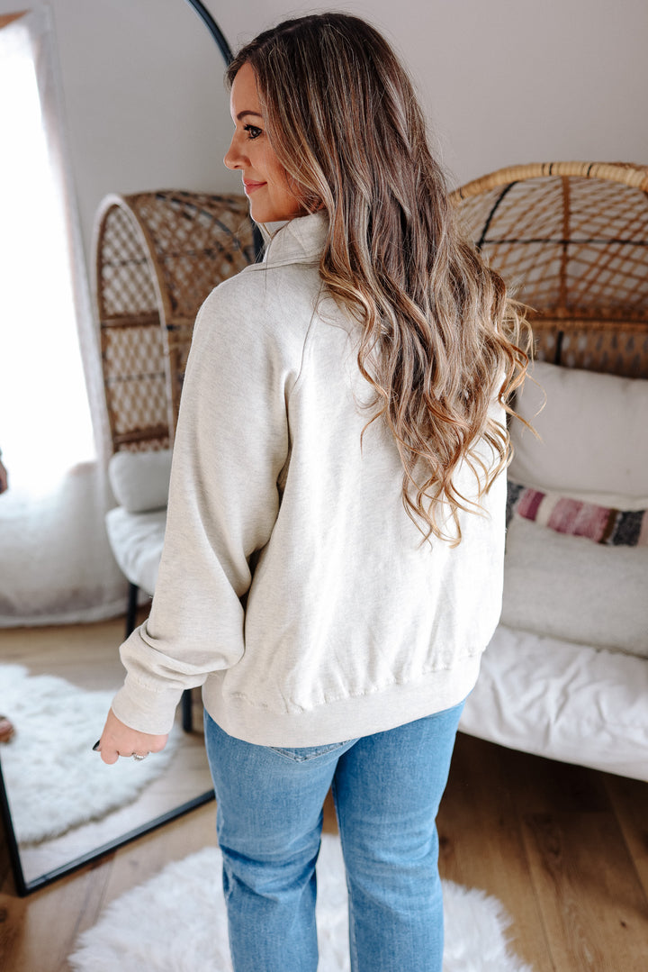 God is Good Frame Embroidered Half Zip - Oatmeal Heather